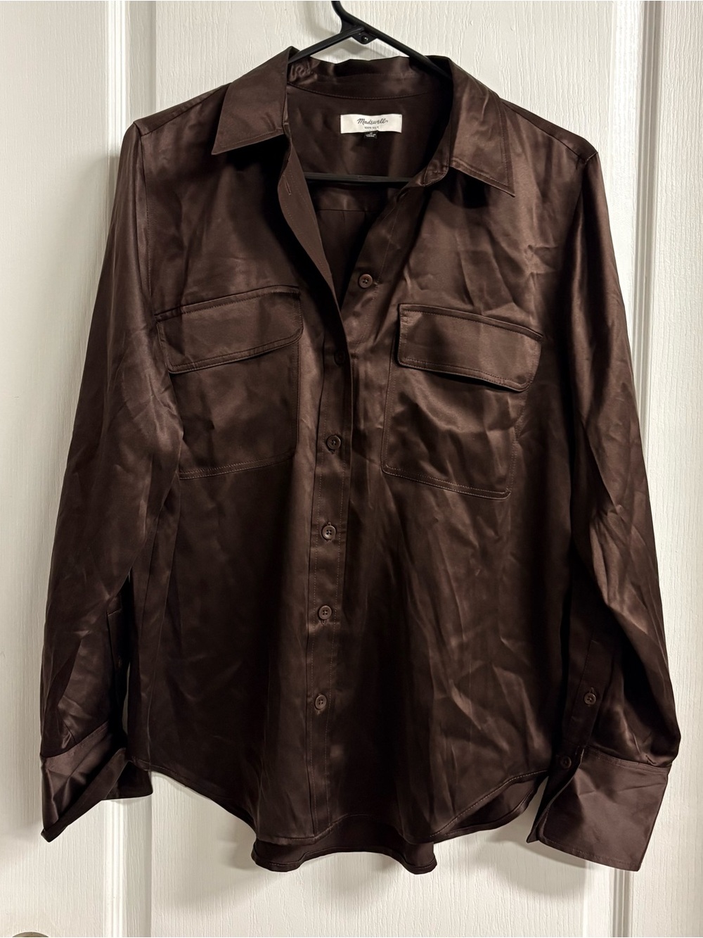 Madewell Chocolate Brown Satin Button-Front Shirt